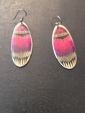 Hand-Painted Pink Gradient Oval Drop Earrings